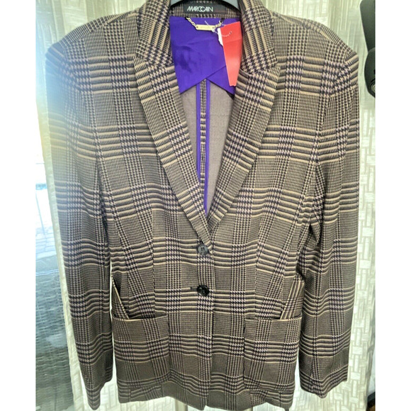 Marc Cain Women’s Plaid Tan Purple Blazer Jacket N4 US Size 10 NWT Retail $790 - Picture 2 of 14